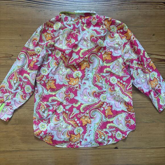 Ralph Lauren red pink paisley quarter sleeve button up womens shirt SIZE L - Picture 5 of 5